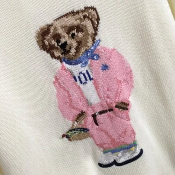 Polo by Ralph Lauren Cream Sweater with Pink Bear Design - Picture 4 of 6